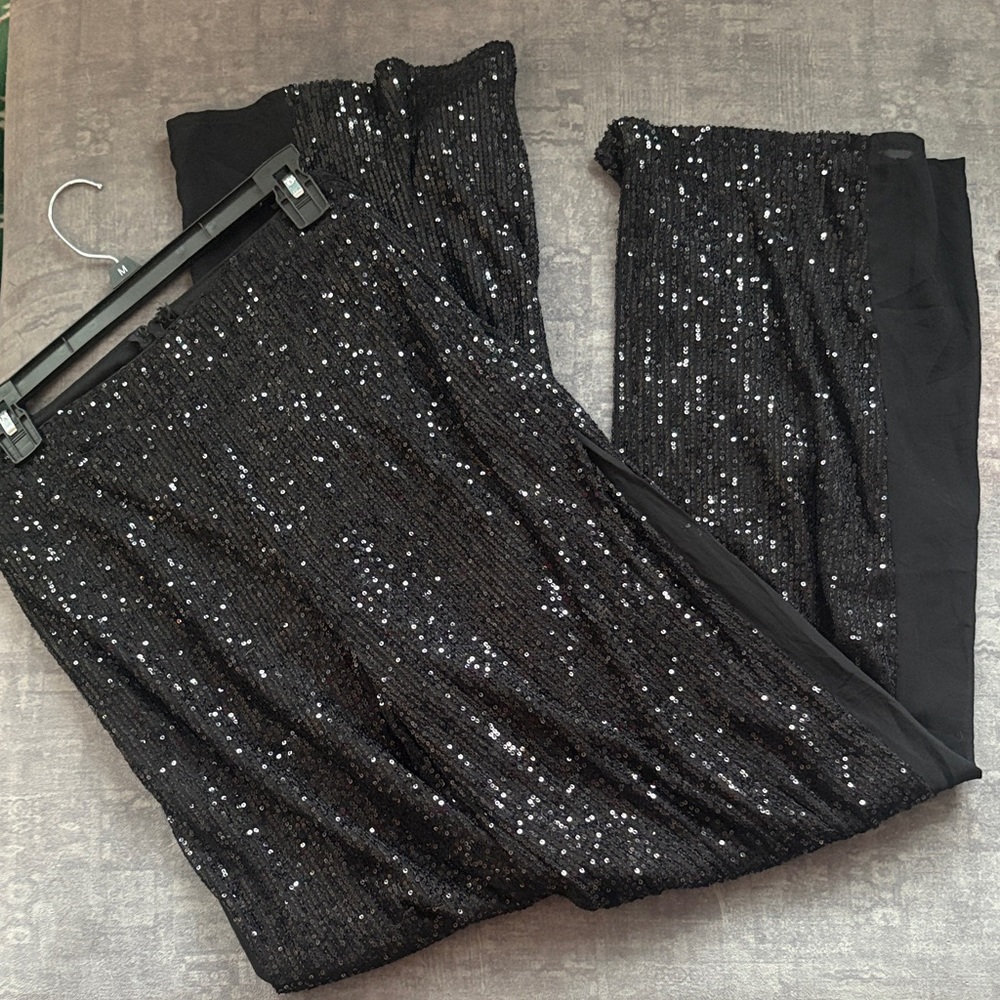 Privy Black Sequin Flare Pants